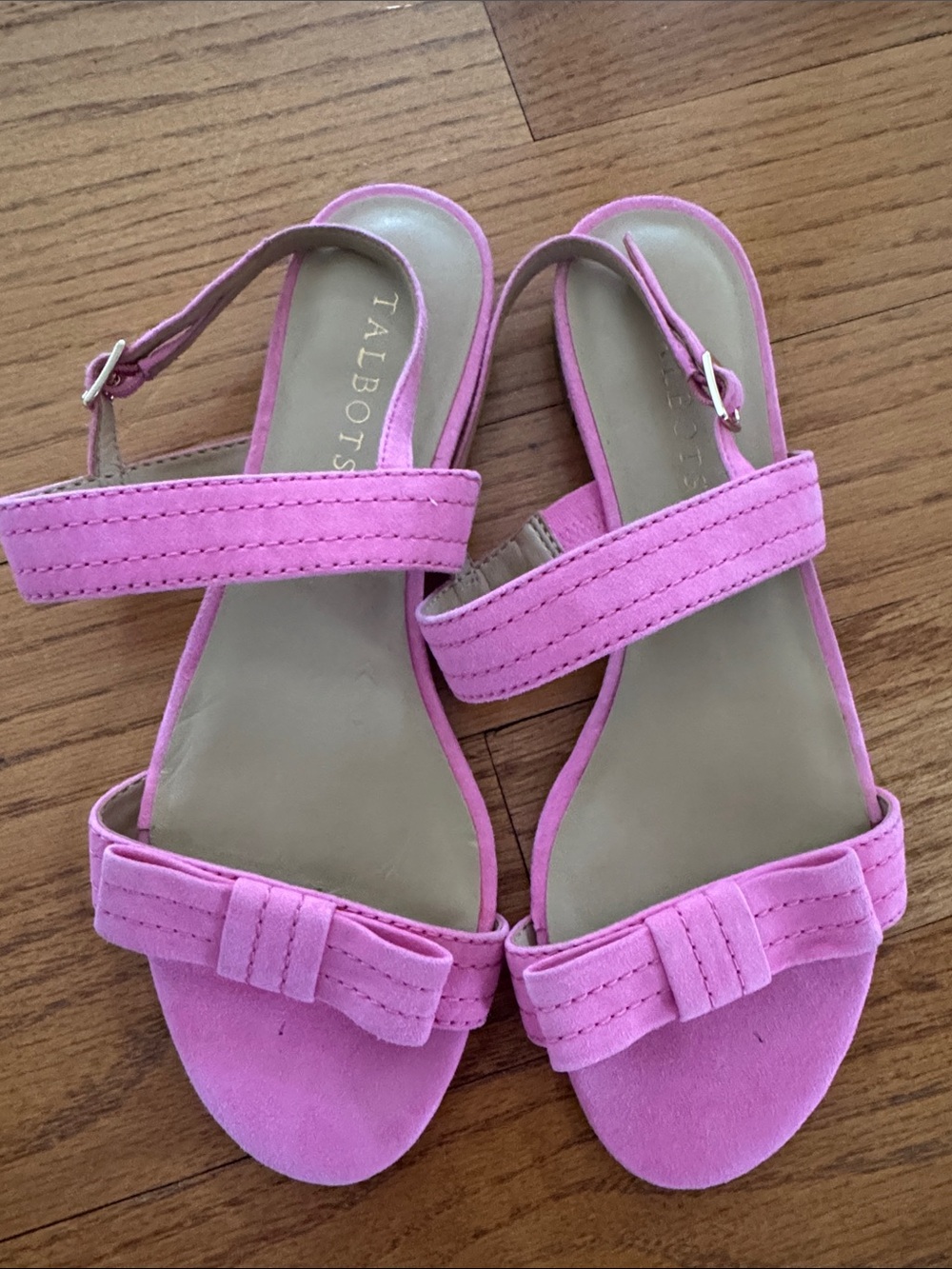 Talbots Pink Suede Bow Slingback Sandals with Ankle Strap